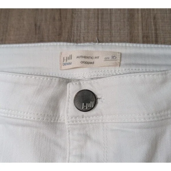 J Jill Denim Size 16 Authentic Fit Cropped White Stretch Jeans Cuffed Preppy - Picture 6 of 12